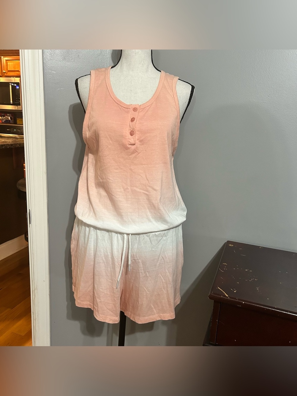 Exist Peach-to-White Ombre Tank Romper Cotton Blend Pockets NWT Large  NWT